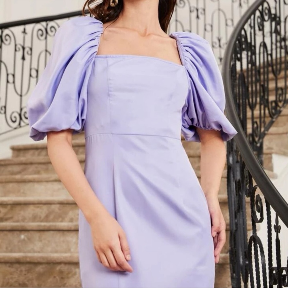 Elegant Lavender Puff Lantern Sleeve Dress